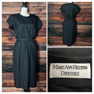 Mary Ann Restivo Vintage 80s Dress 8 Black 100% Dupioni Silk Pockets Union Made